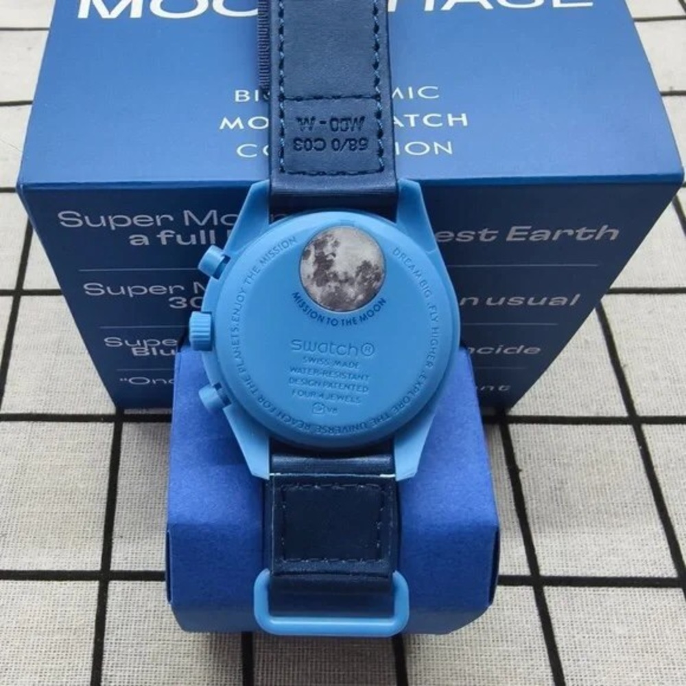 Swatch Blue and Black Speedmaster Watch - Picture 3 of 4